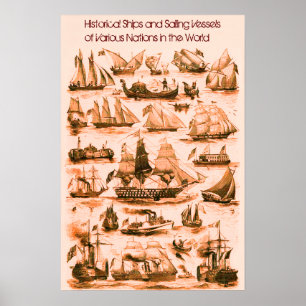 Affiche NAVIRES INTERNATIONAUX VOILIERS VINTAGE, Sépia