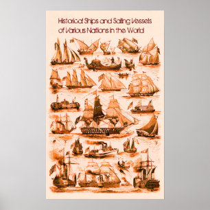 Affiche NAVIRES NAVIRES VINTAGES INTERNATIONAUX, Sepia