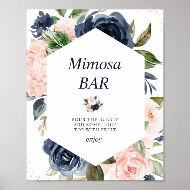 Affiche navy and blush bridal shower mimosa bar sign (Devant)