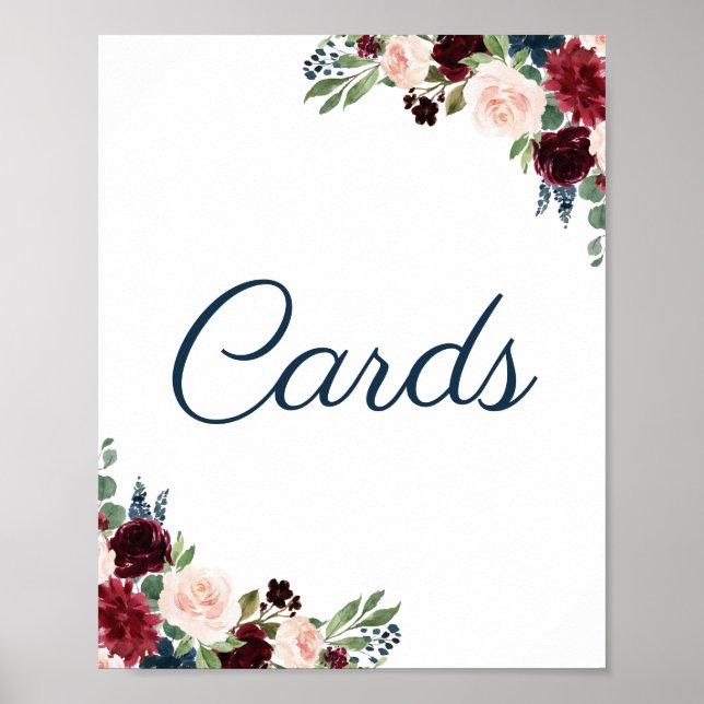 Affiche Navy and Marsala Floral Wedding Cards Sign (Devant)