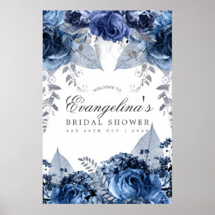Affiche Navy & Blanc et Accueil de Fête de Mariage en Feui