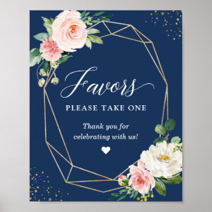 Affiche Navy Blue Blush Floral Faveurs S'Il Vous Plaît Pre