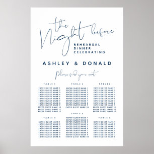 Affiche Navy Blue, Dîner Mariage Cartes de sièges