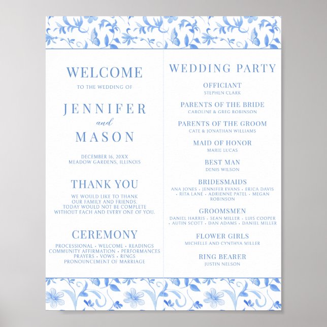 Affiche Navy Blue Folk Floral Wedding Programmes Télécharg (Devant)