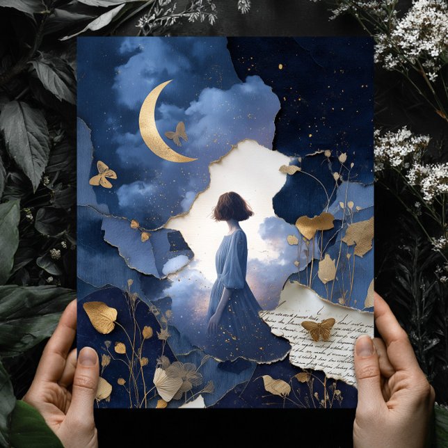 Affiche Navy Blue Gold Fantasy Night Sky Wall Art Print (Créateur téléchargé)