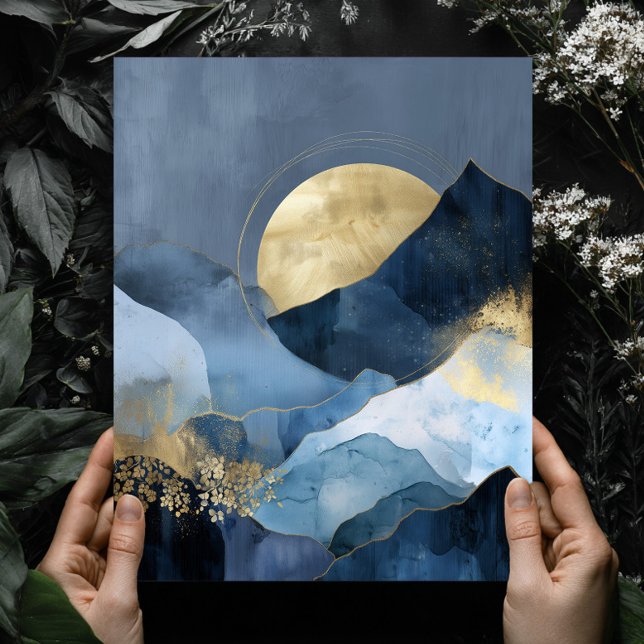Affiche Navy Blue Gold Modern Abstract Landscape Wall Art (Créateur téléchargé)