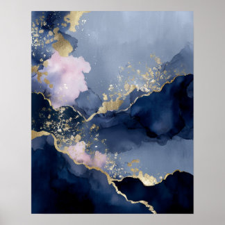 Affiche Navy Blue Gold Modern Abstract Wall Art