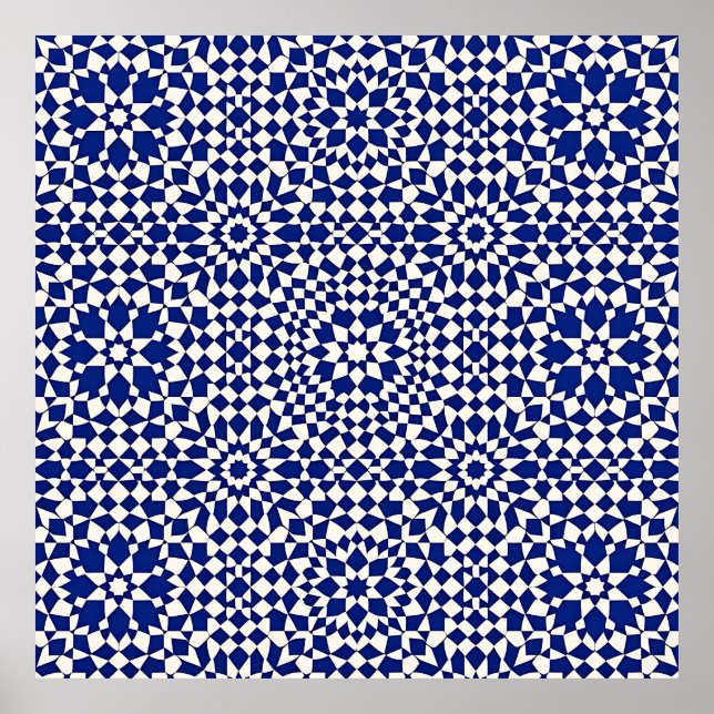 Affiche Navy Blue Mosaic Geometric Pattern (Devant)