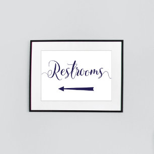 Affiche Navy Blue Restrooms Sign Left Arrow Directions