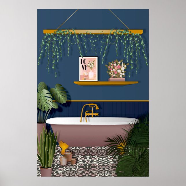 Affiche Navy Blue Romantic Victorian Bathroom (Devant)
