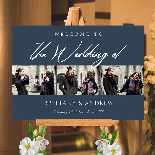 Affiche Navy Blue Serenity : Mariage personnalisé Bienvenu (Navy Blue Serenity Personalized Wedding Welcome Poster)