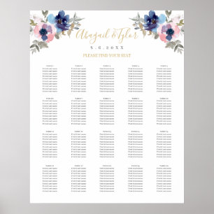 Affiche Navy & Blush Floral Reception Seating Chart