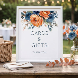 Affiche Navy Carton Floral Cartes Cadeaux Panneau Mariage