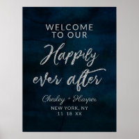 Navy Luster Blue Happily Ever After Reception Sign