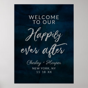 Affiche Navy Luster Blue Happily Ever After Reception Sign