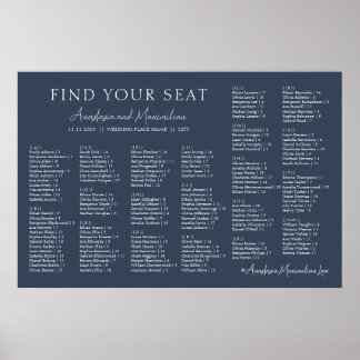 Affiche Navy Modern Wedding Alphabetical Seating Chart