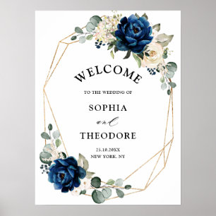 Affiche Navy Or Champagne Ivoire  Bienvenue de Mariage