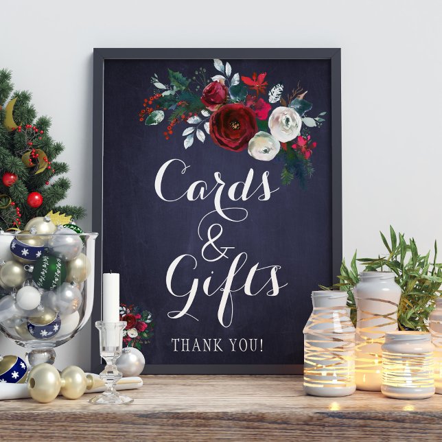 Affiche Navy Red Winter Peonies Cards and Wedding Sign (Créateur téléchargé)