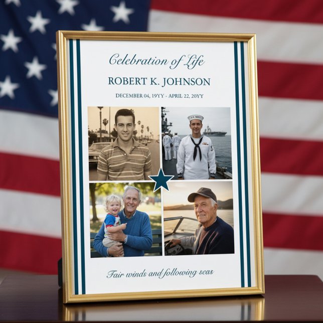 Affiche Navy Veteran 4 Photo Celebration of Life Welcome (Celebration of Life welcome poster - available printed or digital)