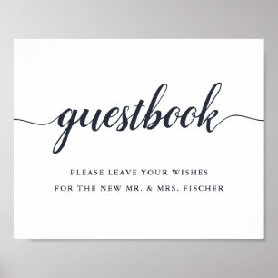 Affiche Navy & White Calligraphy Wedding Guestbook Sign
