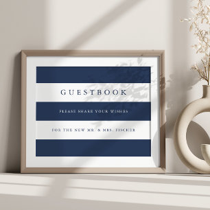 Affiche Navy & White Stripe Wedding Guestbook Sign