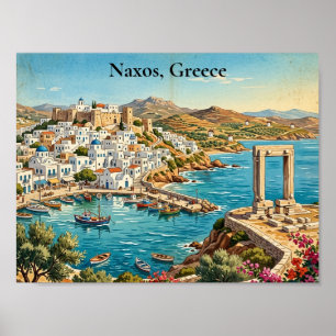 Affiche Naxos Grèce Illustration de Voyage Rétro Vintage