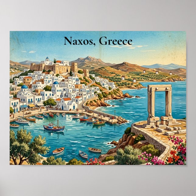 Affiche Naxos Grèce Illustration de Voyage Rétro Vintage (Devant)