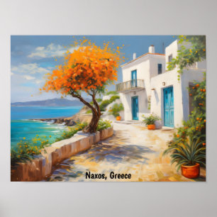Affiche Naxos Grèce peinture à l'huile colorée