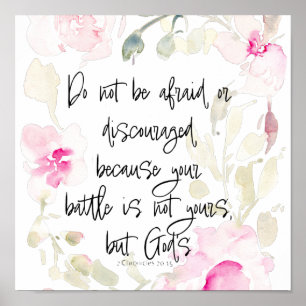 Affiche N'ayez pas peur - 2 Chron 20v15 aquarelle florale
