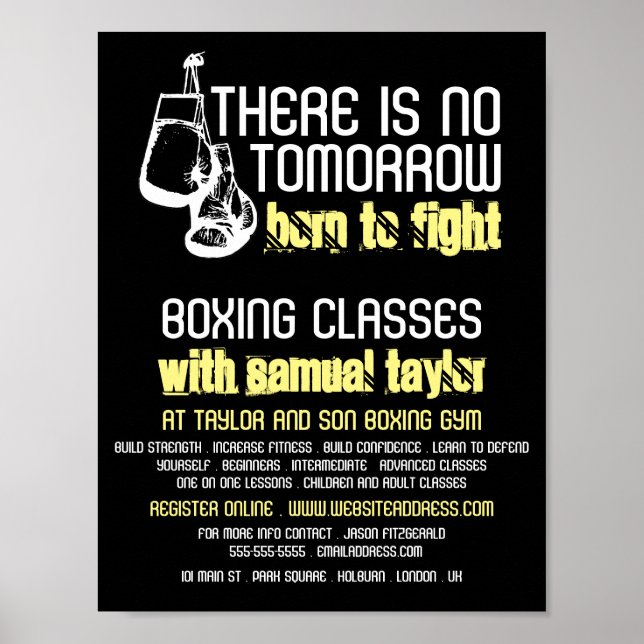 Affiche Né À Combattre, Club De Boxe, Boxe Trainer Advert (Devant)