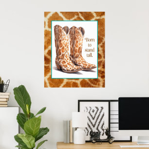 Affiche Né à Stand Tall - Giraffe Cowgirl Boots Art