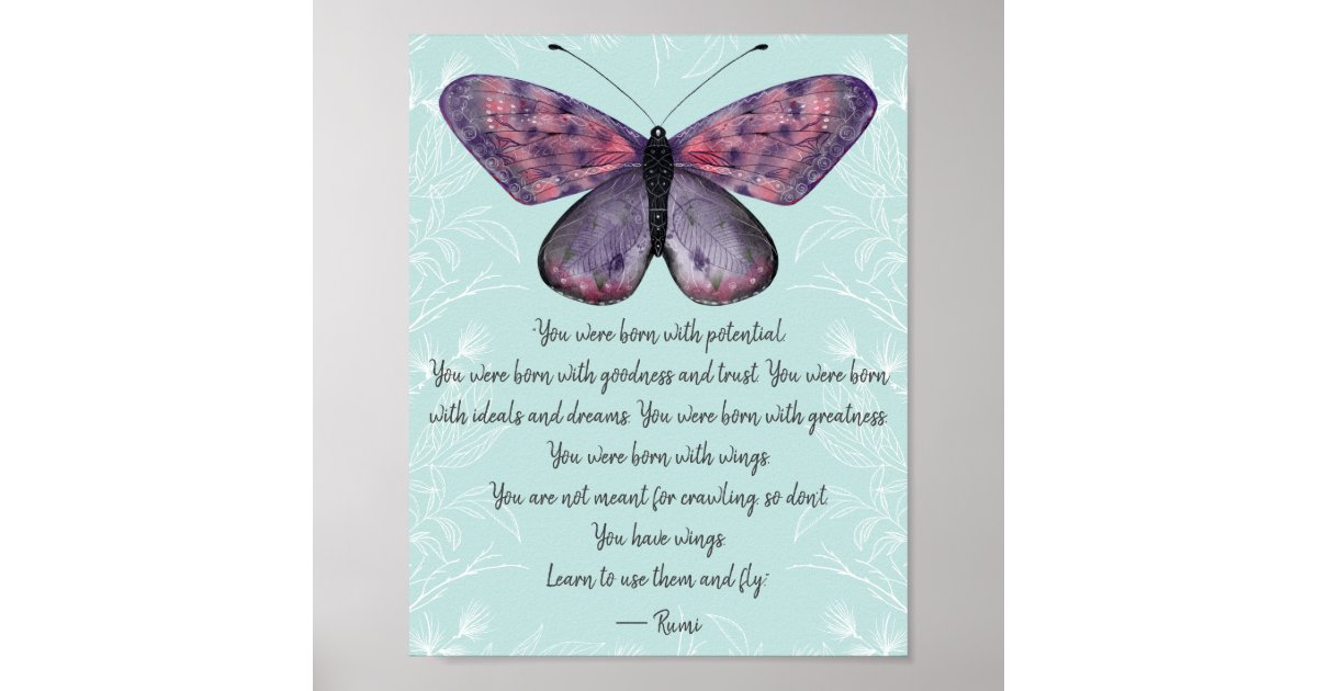 Affiche Ne Avec Ailes Rumi Citation Papillon Zazzle Fr