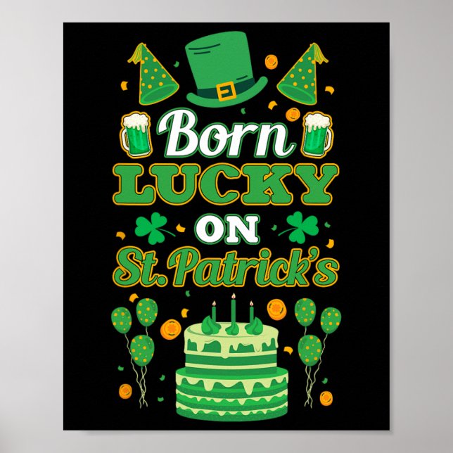 Affiche Né Chanceux à la St-Patrick. Anniversaire  (Devant)