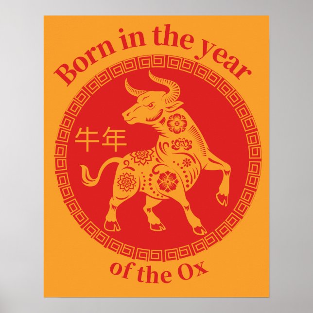 Affiche Né dans l'année de l'Ox - Zodiac chinois (Devant)