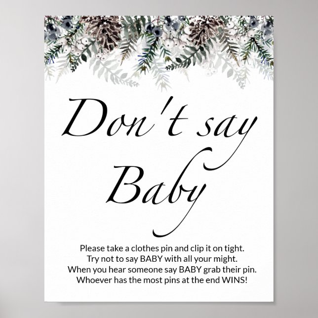Affiche Ne dis pas baby shower À feuillage persistant bébé (Devant)