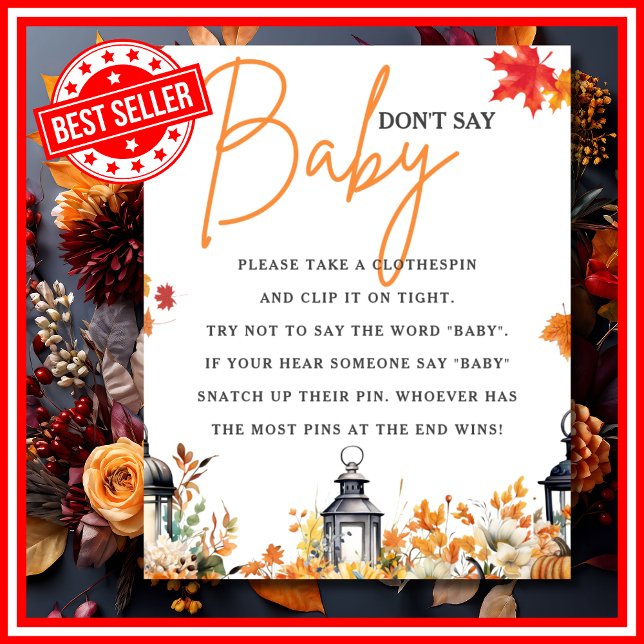 Affiche NE DIS PAS BÉBÉ Jeu pour Baby Shower Bébé Citrouil (DON'T SAY BABY A Little Pumpkin is on the Way Fall Autumn Baby Shower Game)