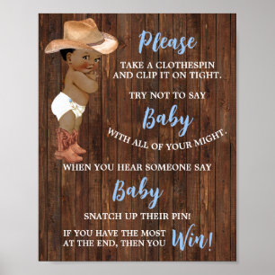Affiche Ne dites pas Baby Clothespin AA Cowboy Shower Game