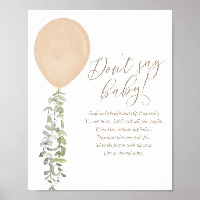 Affiche Ne dites pas Baby Gold Balloon Baby shower neutre (Devant)