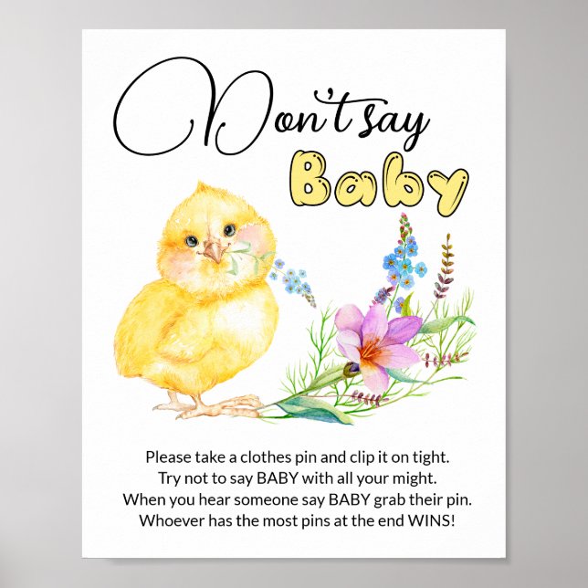 Affiche Ne dites pas Baby petit baby shower de poussin jeu (Devant)