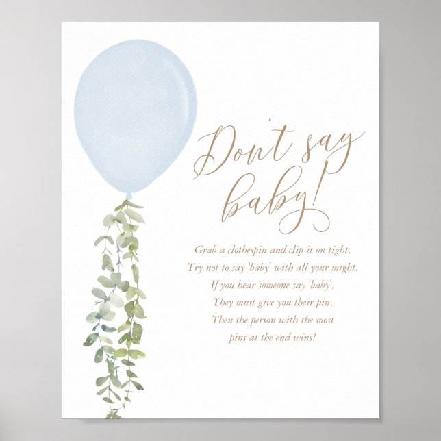 Affiche Ne dites pas Baby shower bébé bleu ballon garçon (Devant)