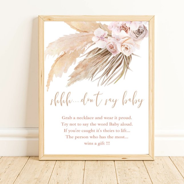 Affiche Ne dites pas baby shower jeu pampas herbe boho (Créateur téléchargé)