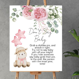 Affiche Ne dites pas bébé jeu doux petit agneau rose roses