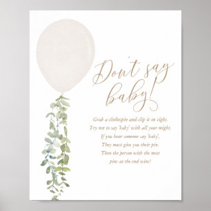 Affiche Ne dites pas bébé pendant le Baby shower de ballon