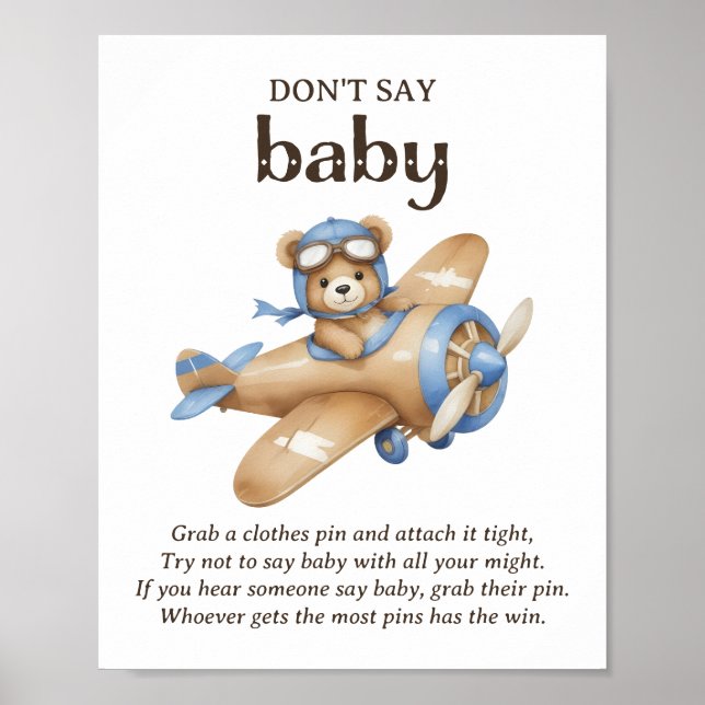 Affiche Ne dites pas Bébé Teddy Bear Baby shower pilote je (Devant)