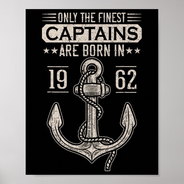 Affiche Né en 1962 60 ans capitaine de bateau anniversaire (Devant)