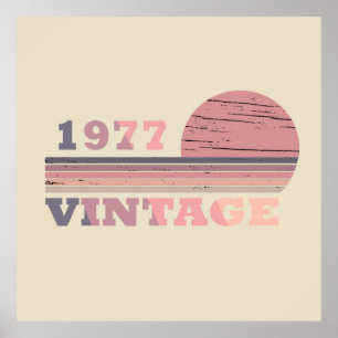 Affiche né en 1977 vintage anniversaire rose et violet