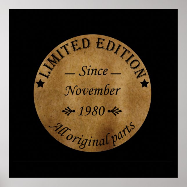 Affiche né en novembre 1980 classique rustique (Devant)