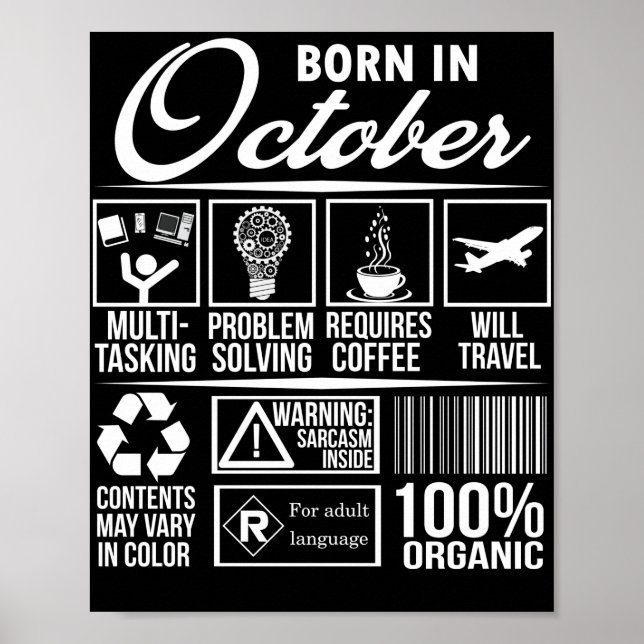 Affiche Né En Octobre Contenu Octobre Anniversaire (Devant)
