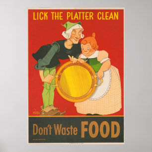 Affiche Ne gaspillez pas de nourriture, léchez le plat pro