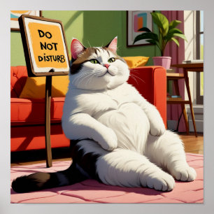 Affiche Ne pas déranger Fat Cat Drôle